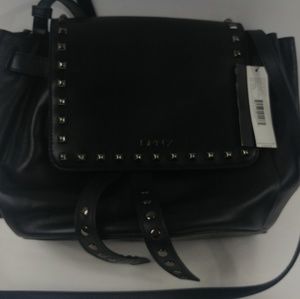 DKNY NWT Black Leather Shoulder Handbag Studded